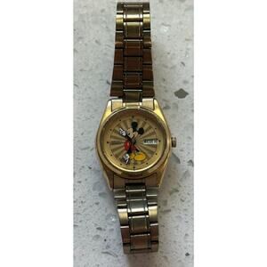 VTG Seiko Mickey Mouse Watch Women Gold Tone Sunburst Date 4858